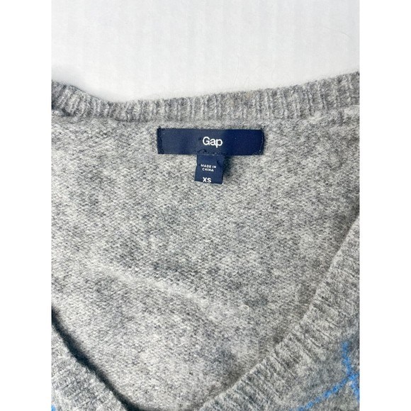Gap Womens Lambswool Blend Argyle Sweater XS V-Neck Gray Green White - Picture 3 of 9
